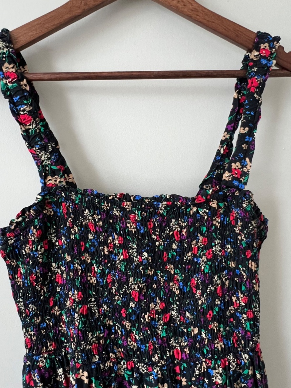 GAP Floral Smocked Midi Dress Women's L Black Sleeveless Cottagecore Boho Rayon - Picture 2 of 12